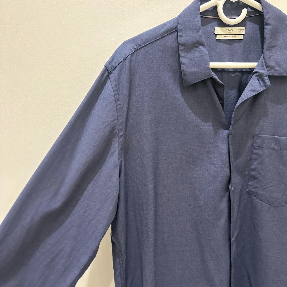 NWOT Mango Men Button Down Navy Shirt XL - Picture 7 of 7